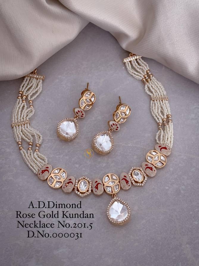 4 Designer AD Diamond Rose Gold Kundan Necklace Wholesale Shop In Surat
